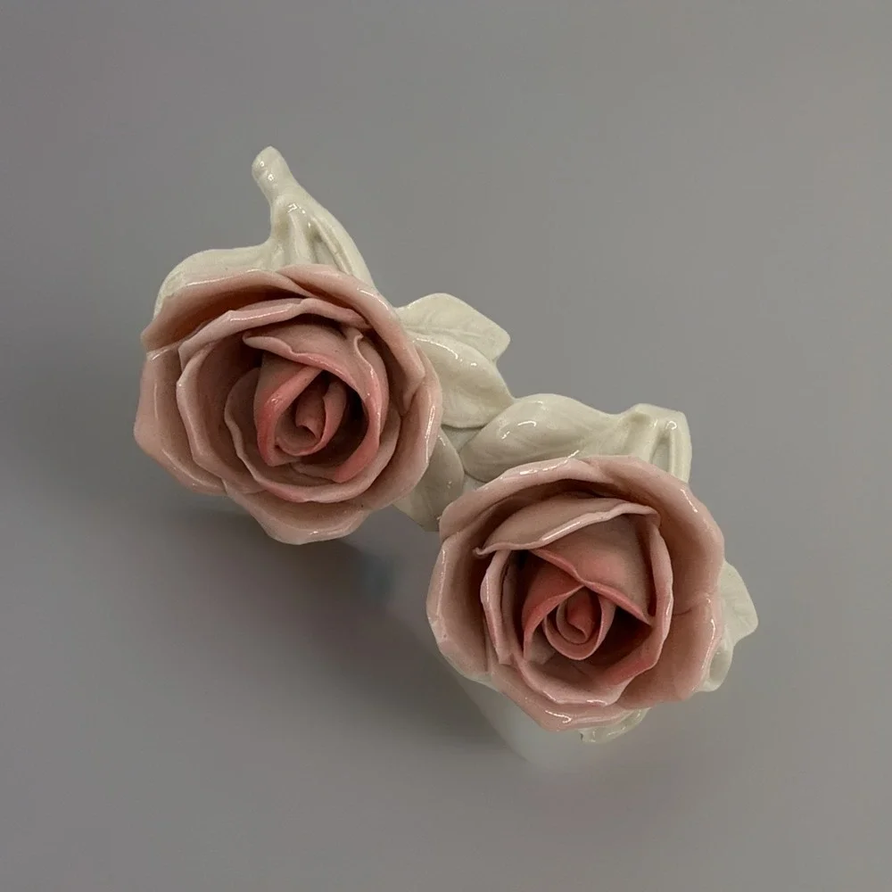 2 Antique Karl Ens Porcelain 2 Pink Roses - Made in Volkstedt Germany